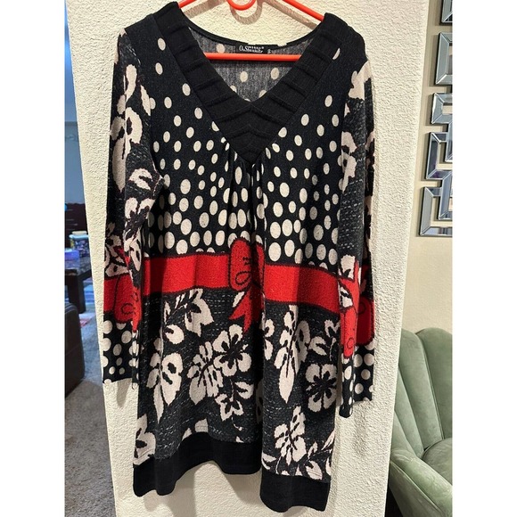 Oushaxiuer Black And Red Women's Floral Long Sleeve Shirt Size 50 - Picture 1 of 3